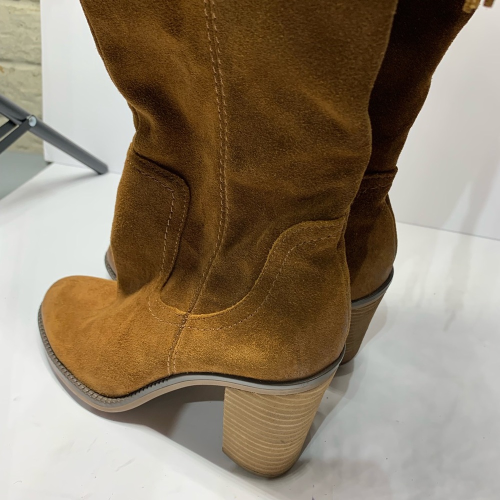 Franco Sarto Elnora Tall Suede Over The Knee Boots Brown Boho Fringe Size 7.5 M - Picture 8 of 15